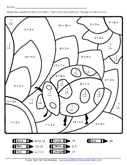 Addition Mystery Picture: Ladybug Worksheet