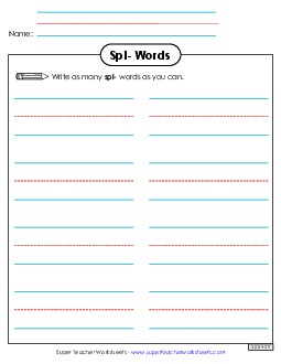 Phonics Brainstorm (Spl- Words) Phonics Blends Worksheet