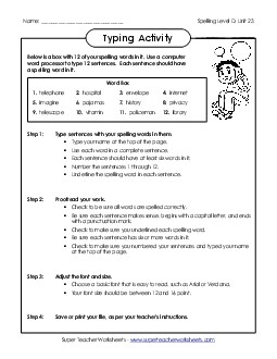 Typing Sentences (D-23) Spelling D Worksheet