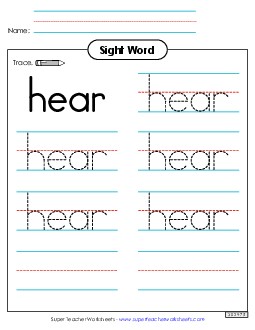 Trace the Word: Hear Sight Words Individual Worksheet