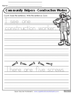 Construction Worker (Trace & Write) Community Helpers Worksheet