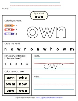 Worksheet 4: Own Sight Words Individual Worksheet