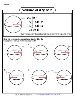 Volume of a Sphere  With Example (Basic) Free Worksheet