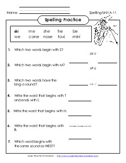 Spelling Practice (A-11)  Spelling A Worksheet