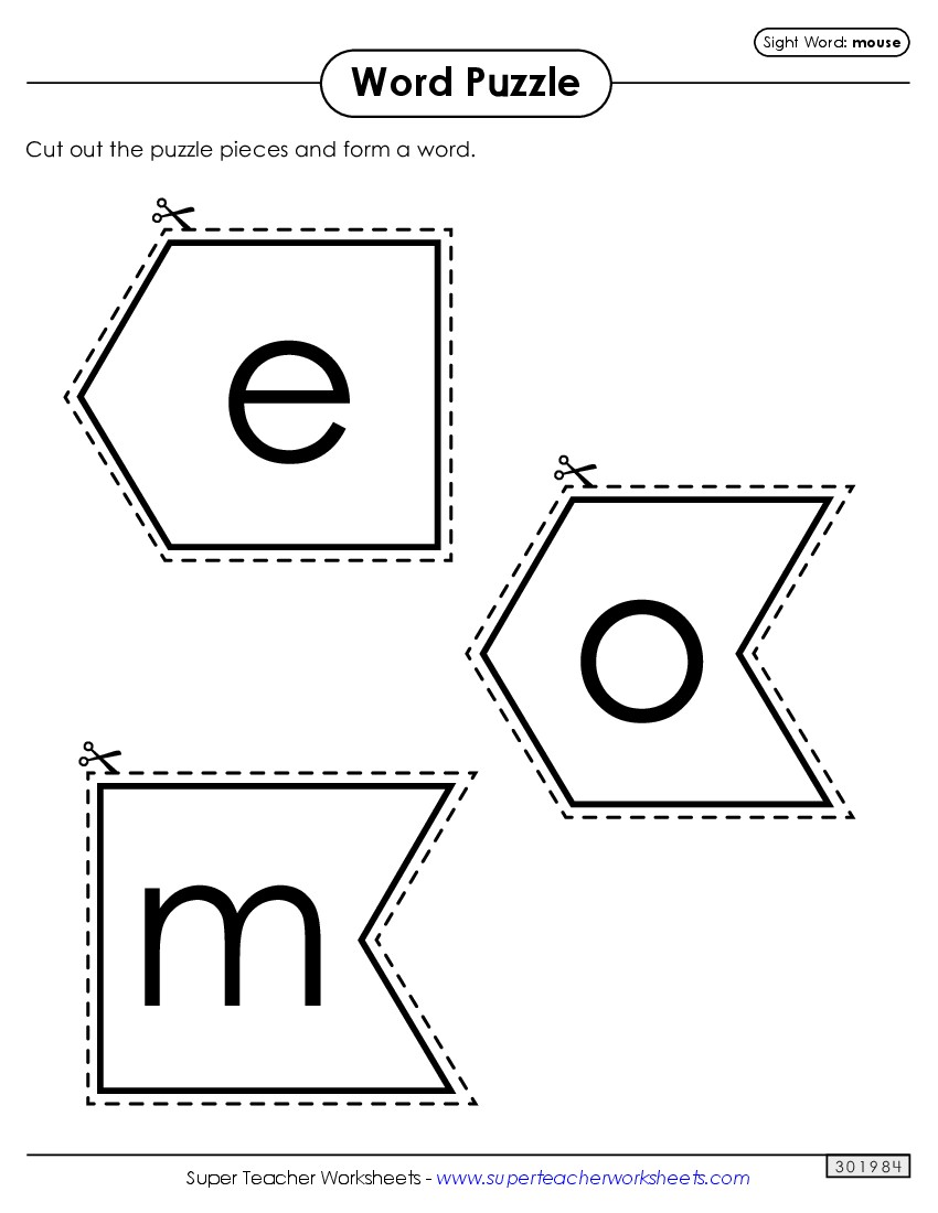 Word Puzzle: Mouse Sight Words Individual Worksheet