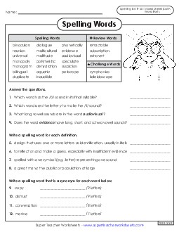 Question Worksheet (F-30) Spelling F Worksheet