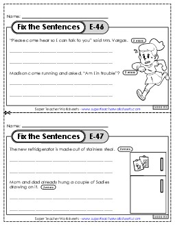 Fix the Sentences E-46 through E-50 Worksheet