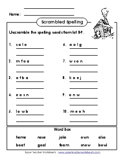 Unscramble the Words (B-9) Spelling B Worksheet