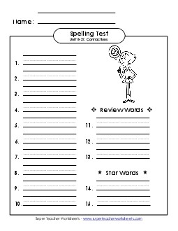 Spelling Test (B-21) Spelling B Worksheet