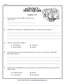 Comprehension Questions: Chapters 13 - 15  Book The Cricket In Times Square Worksheet