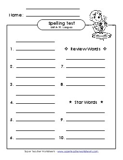 Spelling Test (A-19) Spelling A Worksheet