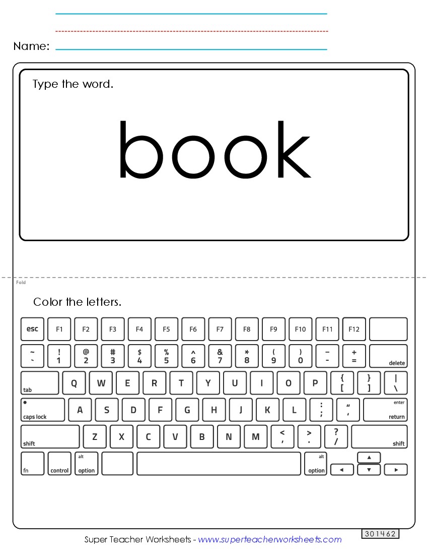 Type the Word: Book Sight Words Individual Worksheet