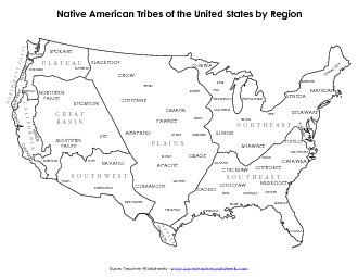 Map - Native American Tribes by Region Worksheet