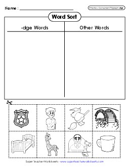 Word Sort (-dge Words) Phonics Trigraphs Worksheet