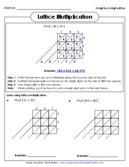 Lattice Multiplication (3 Digits Times 3 Digits) Worksheet