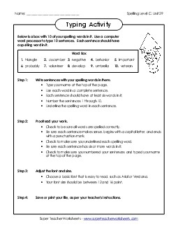 Typing Sentences (C-29)  Spelling C Worksheet