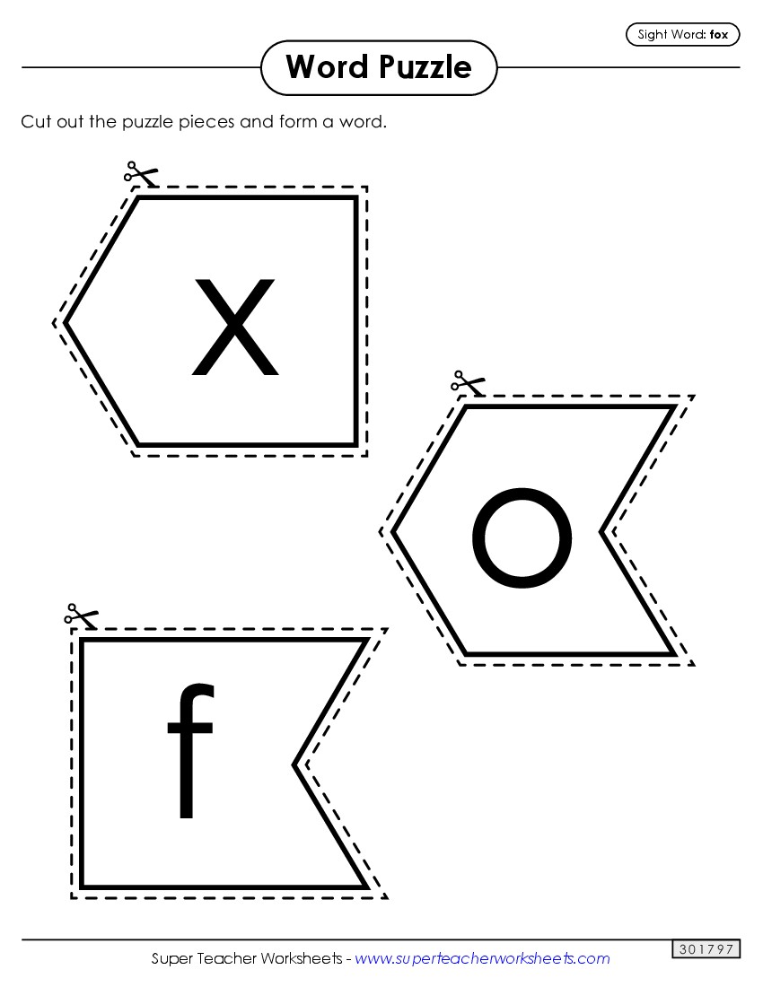 Word Puzzle: Fox Sight Words Individual Worksheet