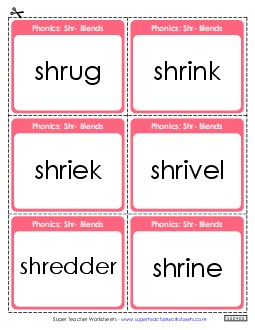 Flash Cards (Shr- Words) Phonics Blends Worksheet