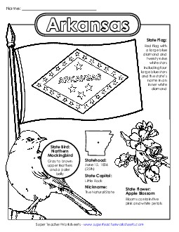 Arkansas State Symbols Coloring Page States Individual Worksheet