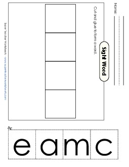 Large Cut-and-Glue: Came Sight Words Individual Worksheet