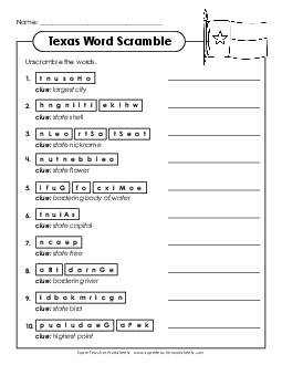 Word Scramble States Individual Worksheet