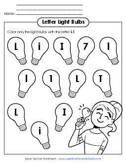 Letter L l Recognition - Light Bulbs Alphabet Worksheet