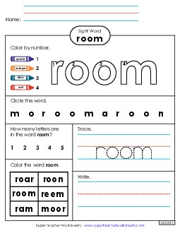 Worksheet 4: Room Sight Words Individual Worksheet