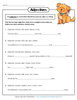 Picking Adjectives 1st Grade ELA Worksheet