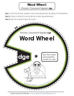 Word Wheel (-dge Words) Phonics Trigraphs Worksheet