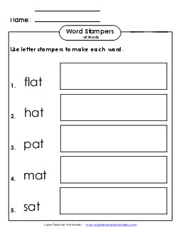 Letter Stampers Activity (-at Words)  Word Families Worksheet