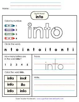 Worksheet 4: Into Sight Words Individual Worksheet