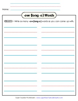 Brainstorm and Write (-ow) Word Families Worksheet