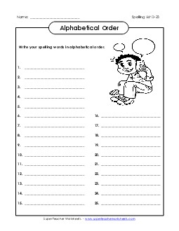 ABC Order: Write List (D-23) Spelling D Worksheet