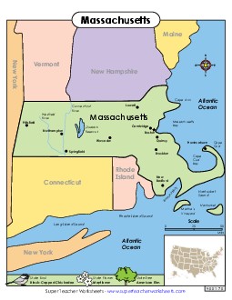 Map of Massachusetts State Maps Worksheet