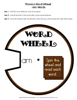 Word Wheel (-am Words) Word Wheels Worksheet