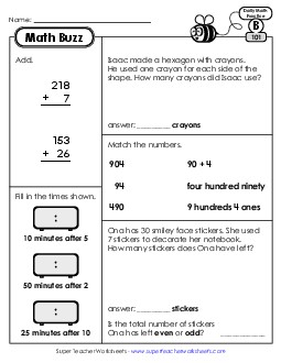 Math Buzz: Week 21 Worksheets 101 through 105 Daily Math Review Worksheet