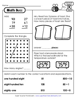 Math Buzz: Week 23 Worksheets 111 through 115 Daily Math Review Worksheet