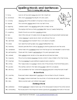 Spelling Test Sentences (D-13) Spelling D Worksheet