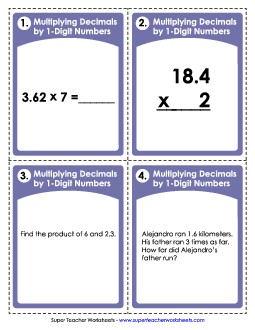 Multiplying Decimals by 1-Digit Numbers Multiplication Worksheet