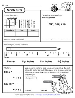 Math Buzz: Week 1 Worksheets 1 through 5 Free Daily Math Review Worksheet