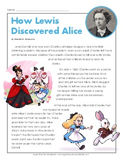 Lewis Carroll  5th Grade Reading Comprehension Worksheet