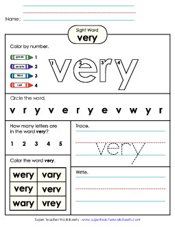 Worksheet 4: Very Sight Words Individual Worksheet