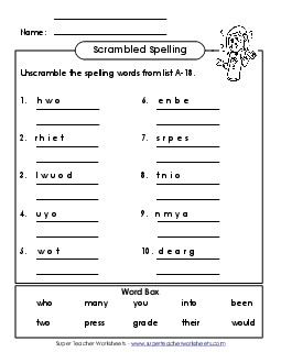 Unscramble (A-18) Spelling A Worksheet