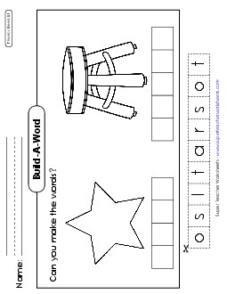 Build-a-Word #2: Star and Stool Phonics Blends Worksheet