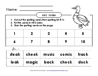 ABC Order: Cut and Glue (B-15) Spelling B Worksheet