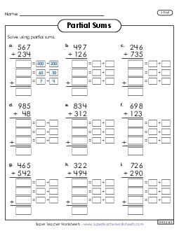 3-Digit Partial Sums Addition Worksheet