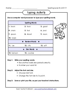 Typing Activity (B-19) Spelling B Worksheet