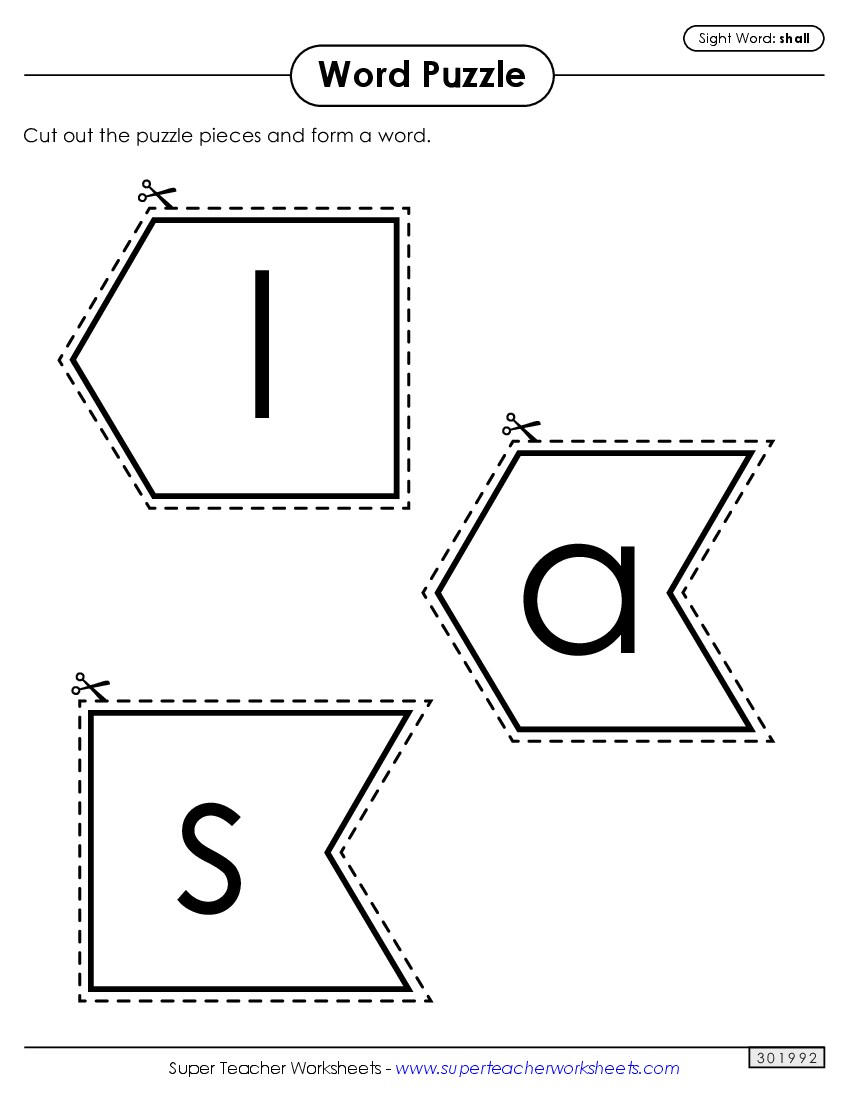 Word Puzzle: Shall Sight Words Individual Worksheet