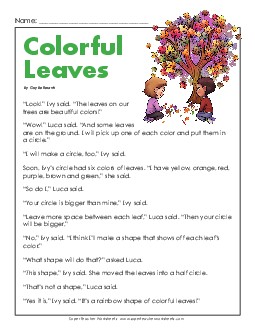 Fall Leaves 2nd Grade Reading Comprehension Worksheet