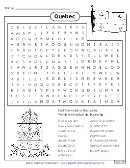 Word Search Canada Worksheet